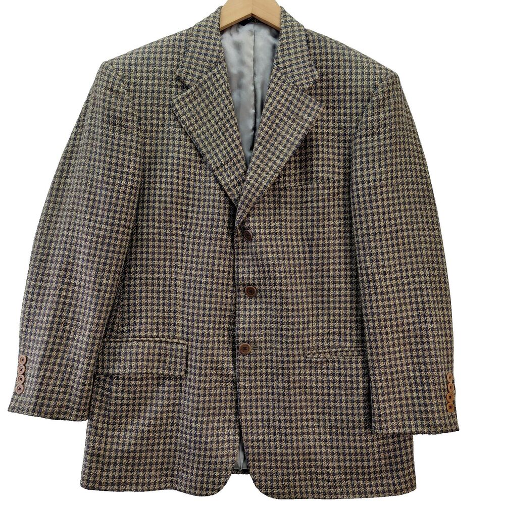 VTG Southwick Blazer Brown Wool Check Herringbone 3 Button Sport Coat Size 40S